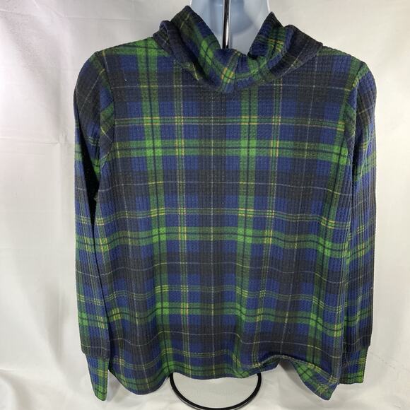 Torrid Women’s Brushed Waffle Cowl Top Size 2 Plaid Green Blue Pullover - Picture 6 of 11